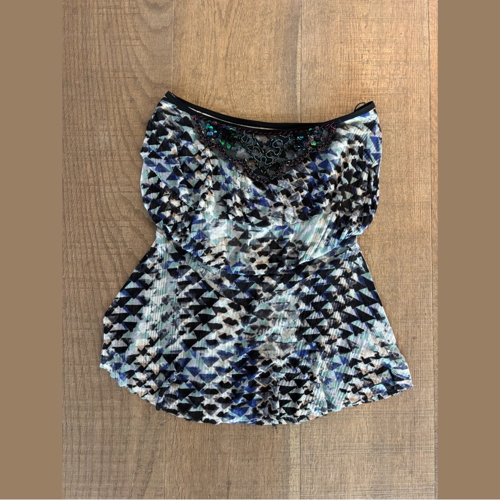 free people printed strapless draped embellished tube top